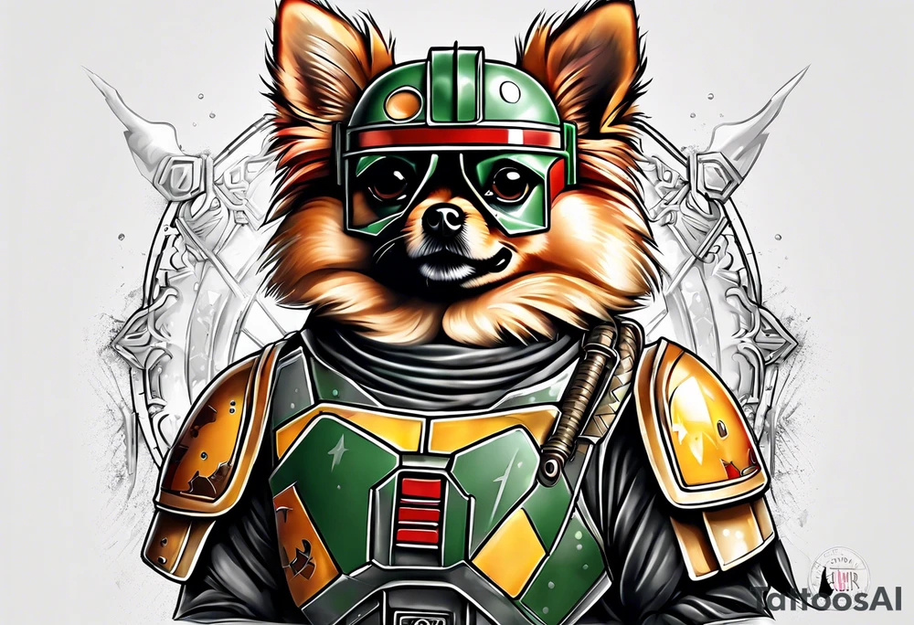 Pomeranian dressed like boba fett tattoo idea