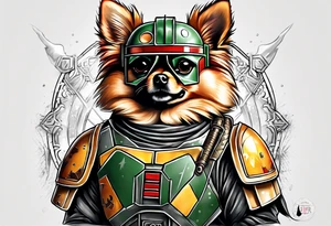 Pomeranian dressed like boba fett tattoo idea