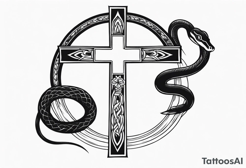 a cross with a snake around it tattoo idea