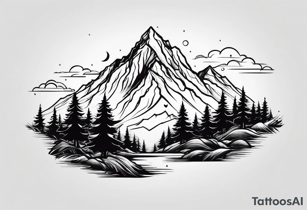 small mountain and trees tattoo idea