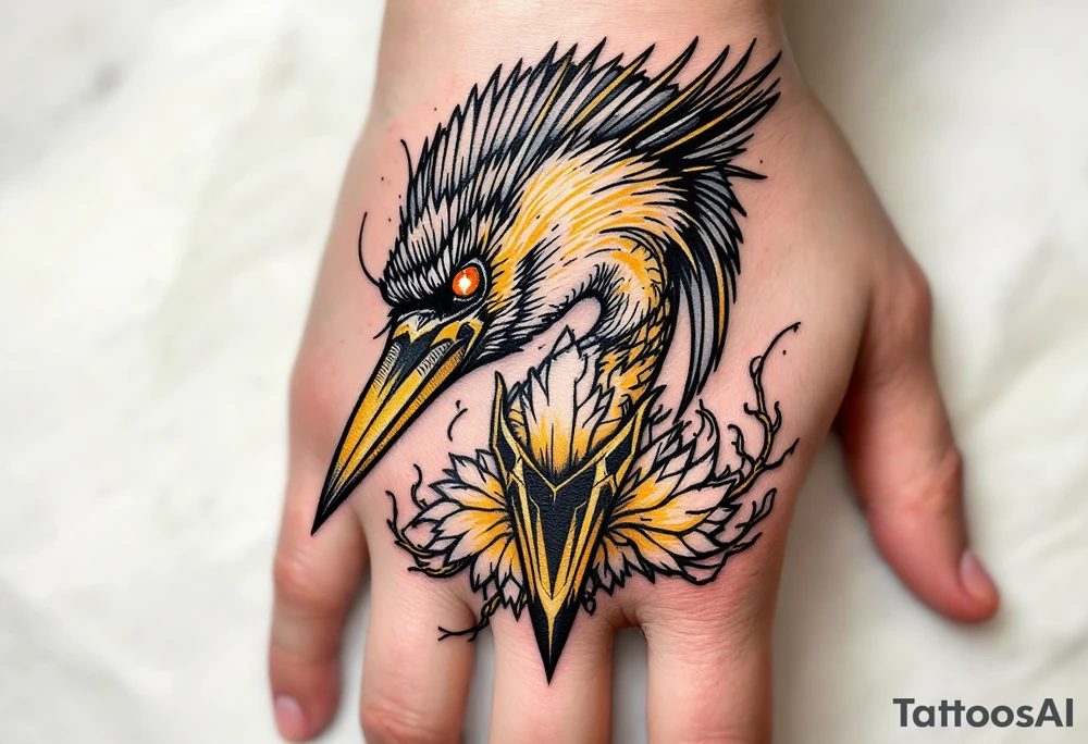 craneo con un cuchillo atravesado, luminous gold tattoo idea