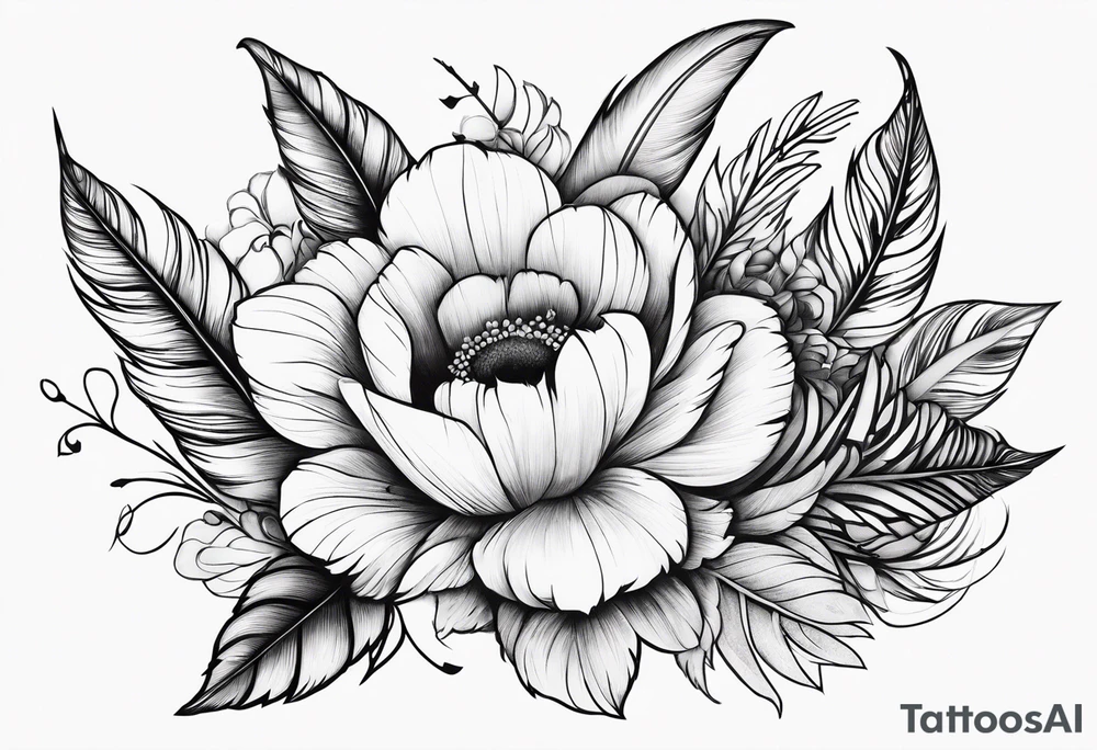 Floral feather tattoo idea