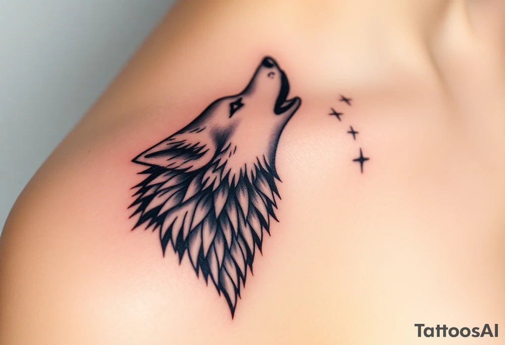 Wolf howling moon stars dove tattoo idea