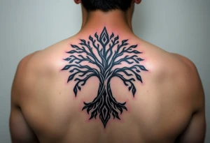 extravagant sacred nnative tree of life who roots rdrive deep into mother eart who has a faceless sillowet of grandmother tattoo idea