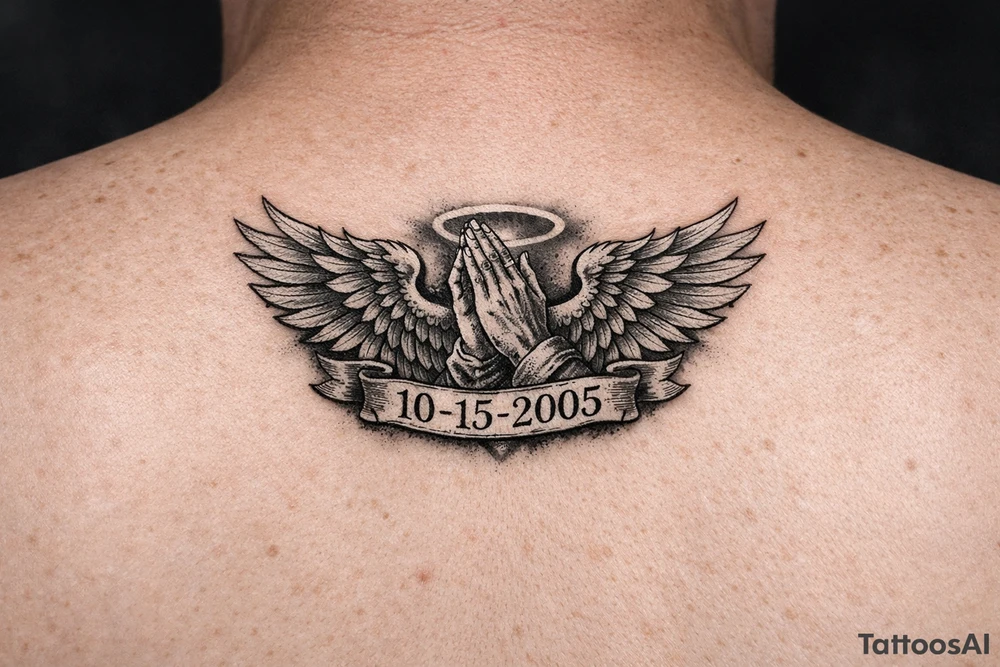 A tattoo with wings or something similar, with a date, because my mother passed away many years ago tattoo idea