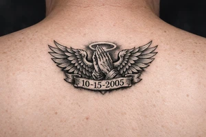 A tattoo with wings or something similar, with a date, because my mother passed away many years ago tattoo idea