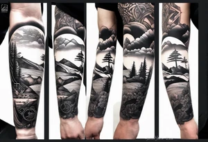 welsh, Cardiff, landscape sleeve tattoo with an infusion of technology, steam punk tattoo idea