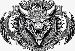 Valhalla sword shield dragon head axe armour tattoo idea