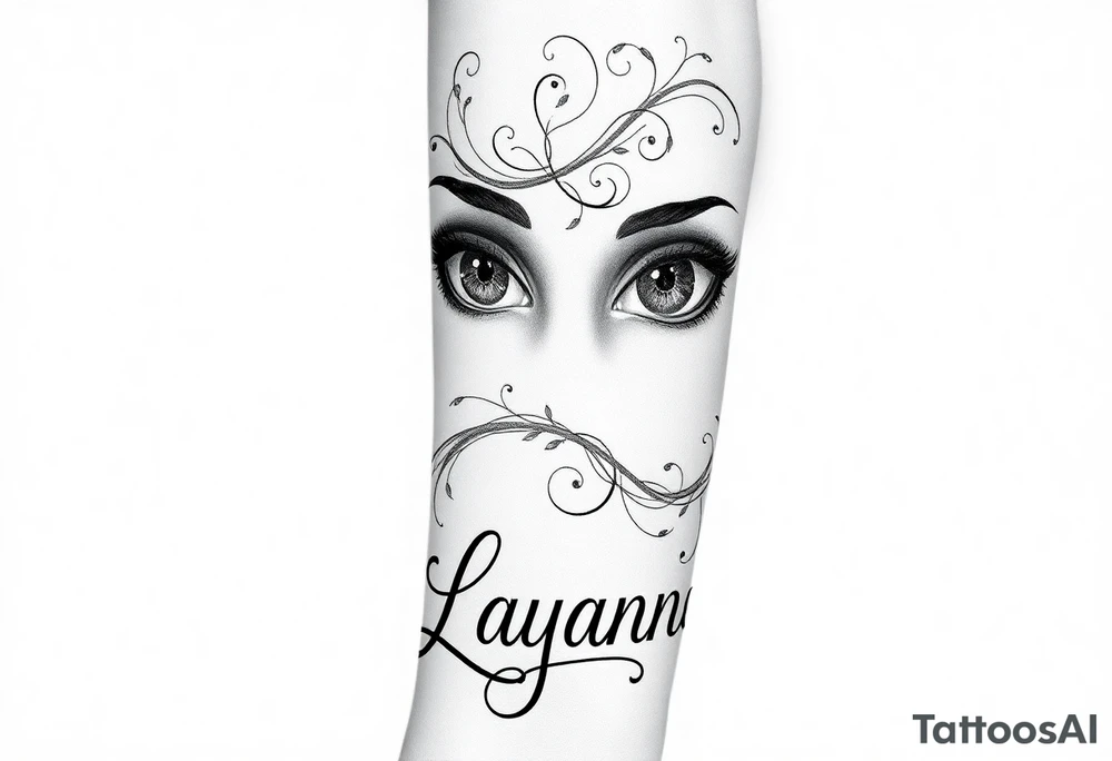 Girl eyes with the name layanna at the bottom of it tattoo idea