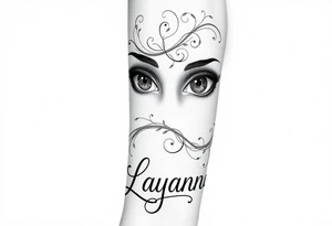 Girl eyes with the name layanna at the bottom of it tattoo idea