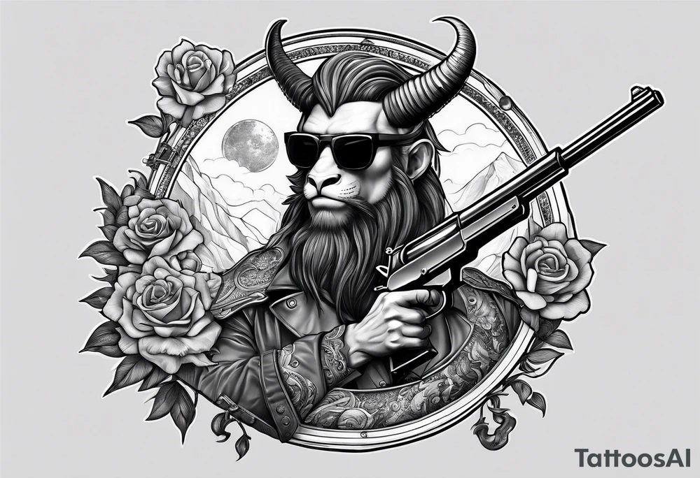capricorn with sunglasses and a gun tattoo idea