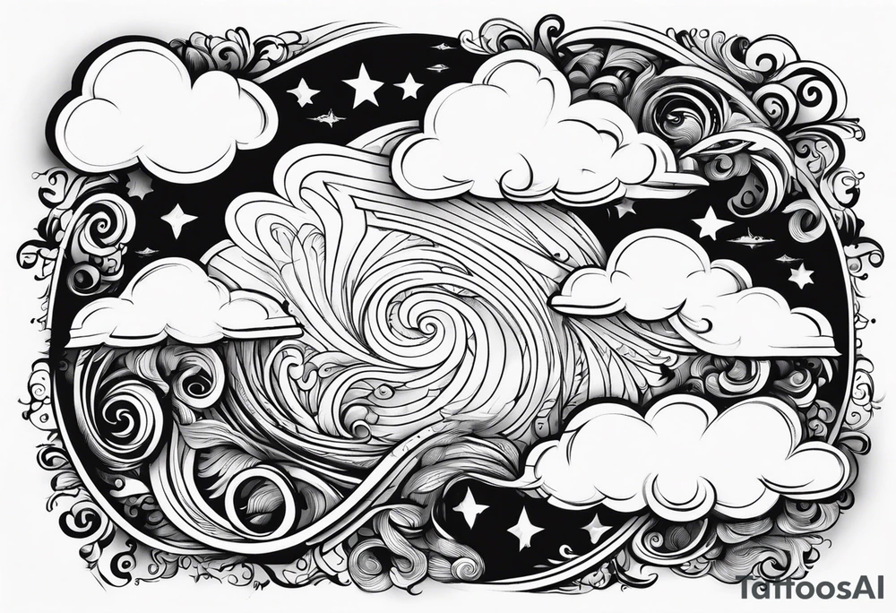 heaven clouds swirl vignette tattoo idea