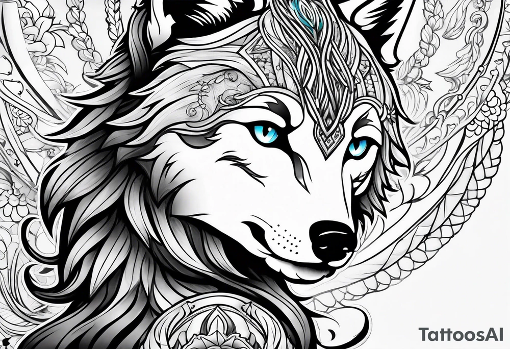 Wolf watching over little girls tattoo idea