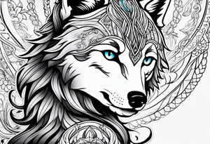 Wolf watching over little girls tattoo idea
