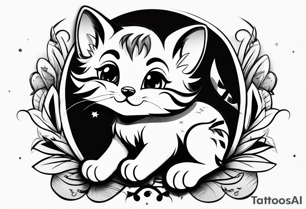 Super cute cartoon happy wildcat cub tattoo idea