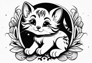 Super cute cartoon happy wildcat cub tattoo idea