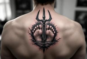 barefeet behind trident with water tattoo idea