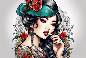 woman smoking cigarette tattoo idea