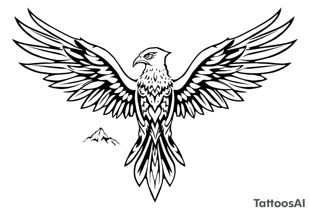 majestic eagle spreading wings against mountain peaks tattoo idea