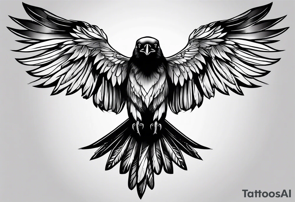 crow with open wings, only the outlines tattoo idea