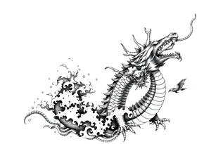 The ocean for the left side. The dragon with sumie style for the right side. That dragon goes up tattoo idea