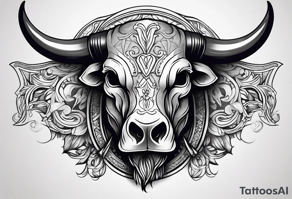 skull of a bull with a line frame, realistic, simple tattoo idea