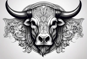 skull of a bull with a line frame, realistic, simple tattoo idea