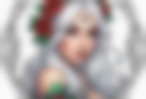 elf princess with white hair, roses, and tattoos under her eyes tattoo idea