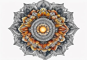 male moon mandala Knee tattoo in fall colors tattoo idea