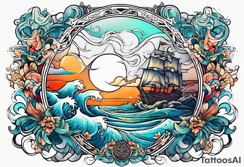 calm sea and Yggdrasill tattoo idea