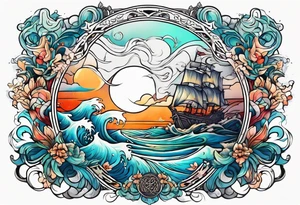 calm sea and Yggdrasill tattoo idea