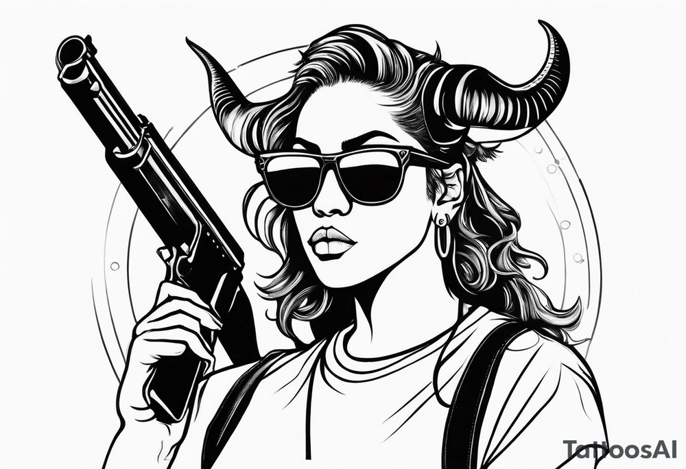 capricorn with sunglasses holding a shotgun tattoo idea