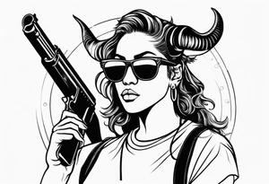 capricorn with sunglasses holding a shotgun tattoo idea