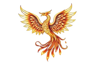 magnificent phoenix rising from golden flames with trailing embers tattoo idea