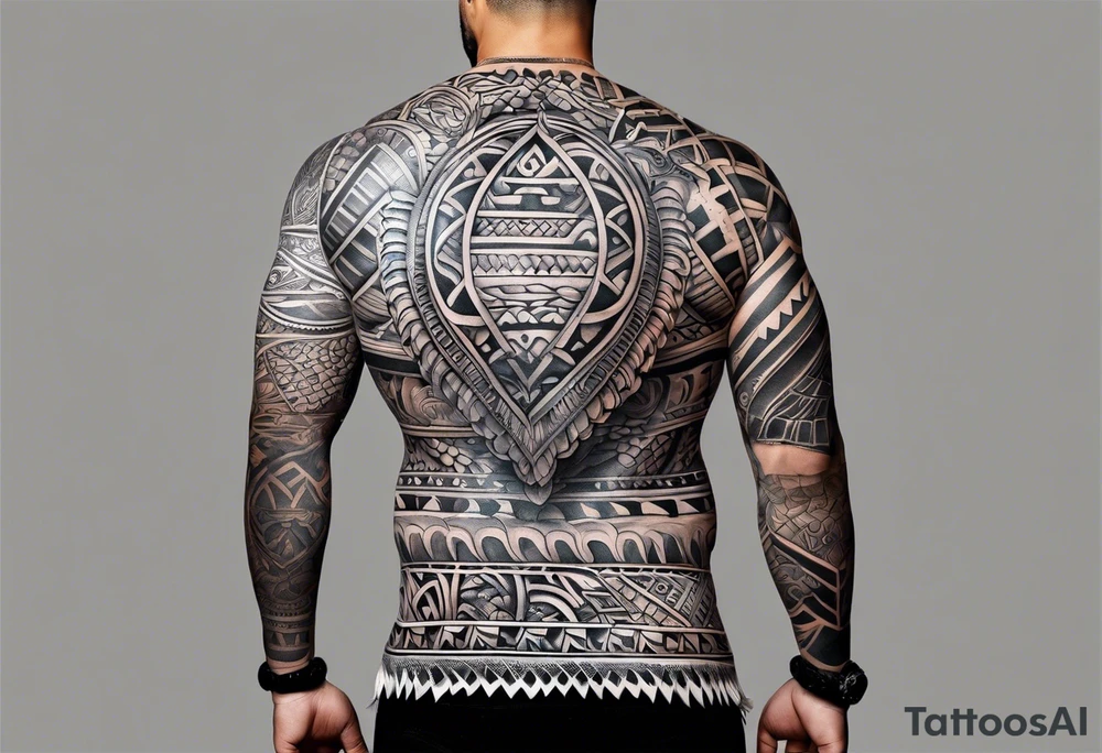 Full Polynesian tribal sleeve with turtle on top on arm tattoo idea