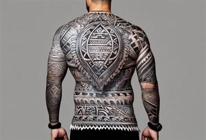 Full Polynesian tribal sleeve with turtle on top on arm tattoo idea