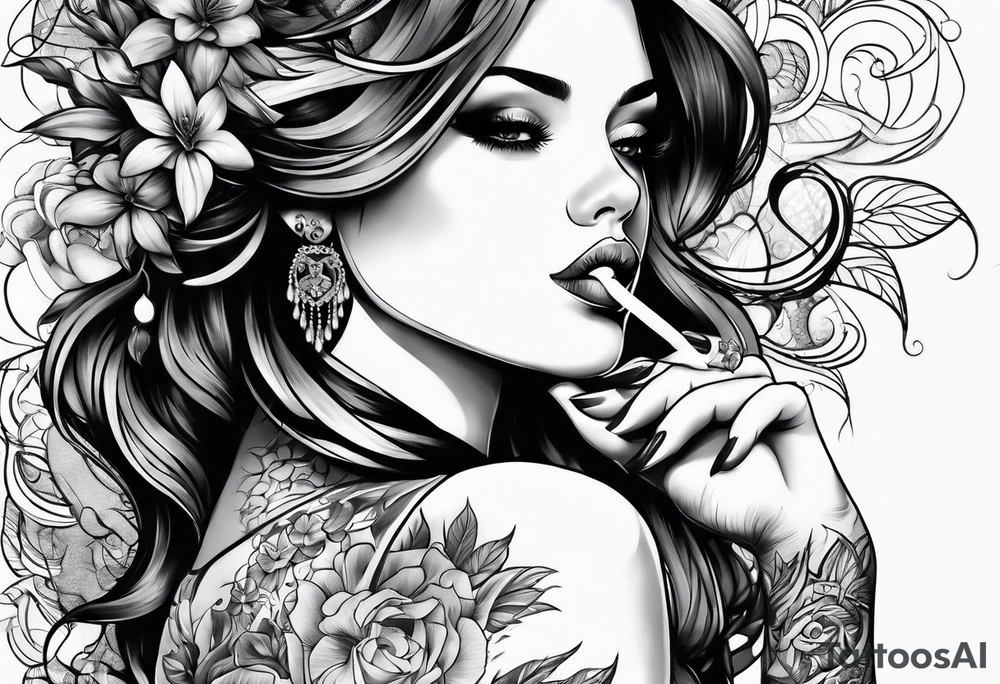 girl with tattoos smoking tattoo idea