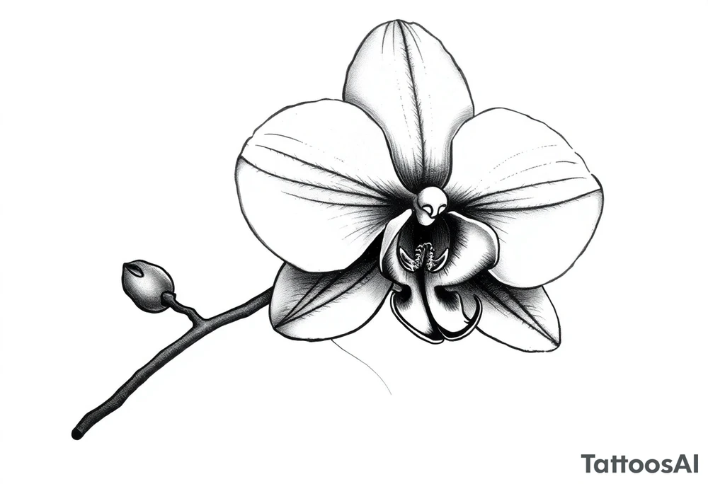 orchid with stem and leaves tattoo idea