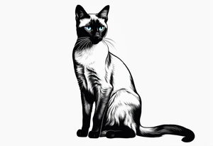 Create a delicate silhouette tattoo of a sitting Siamese cat, emphasizing its elegant posture and distinctive features tattoo idea