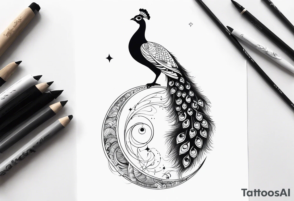 Peacock, moon, Orion, infinity tattoo idea