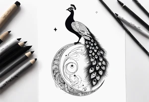 Peacock, moon, Orion, infinity tattoo idea