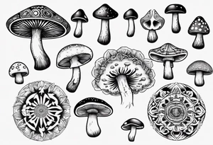 book, mushrooms, psychedelic, mandala tattoo idea