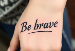 Be brave" written in Dauntless-inspired typography, with battle scars scratched into the letters tattoo idea