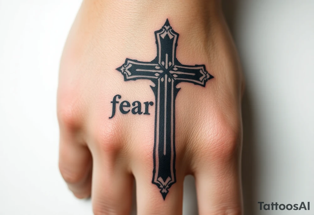 Cross with text fear god tattoo idea