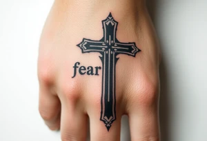 Cross with text fear god tattoo idea