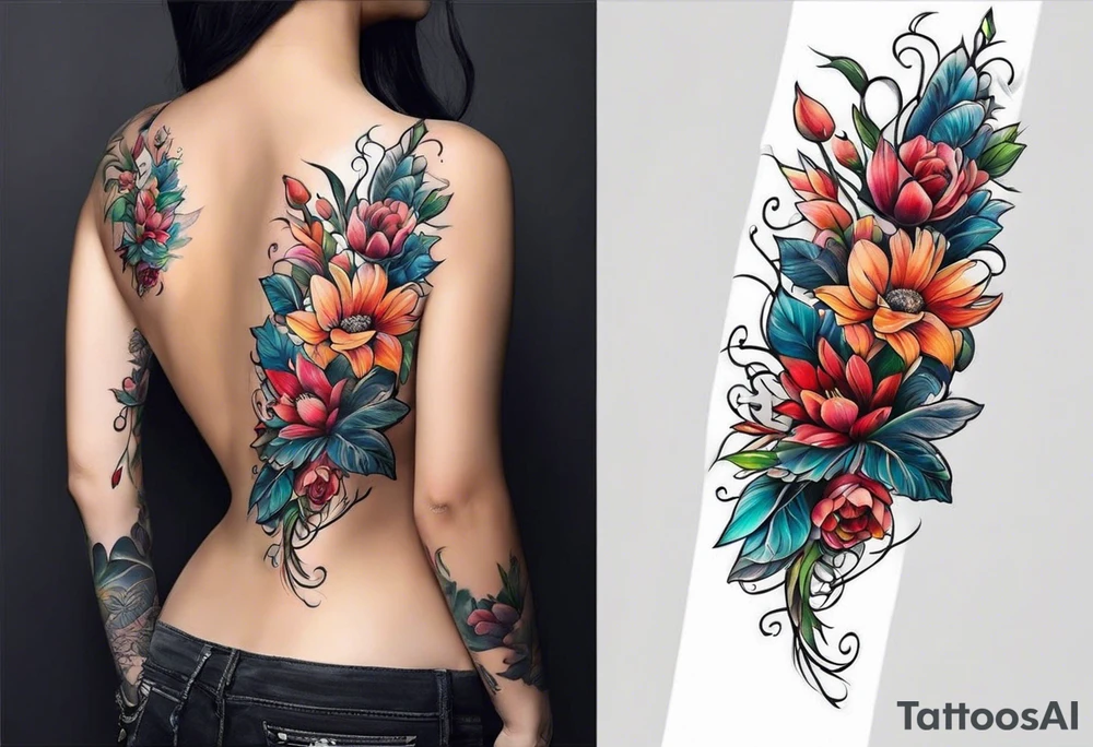 Floral Space Spine Tattoo tattoo idea
