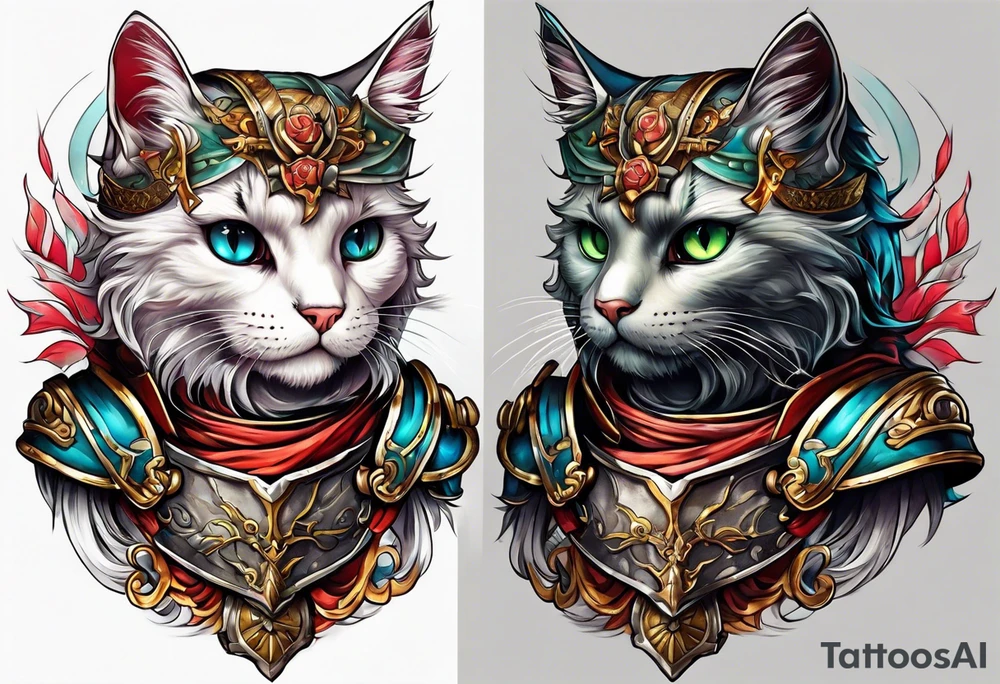 Skeleton cat in armor tattoo idea