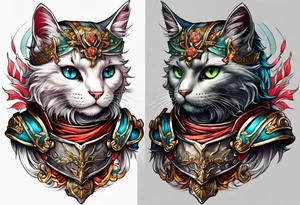 Skeleton cat in armor tattoo idea