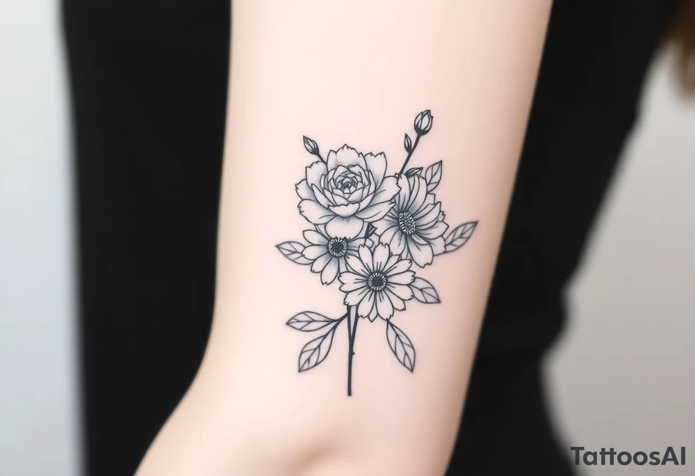 Rose and Chrysanthemum bouquet tattoo tattoo idea