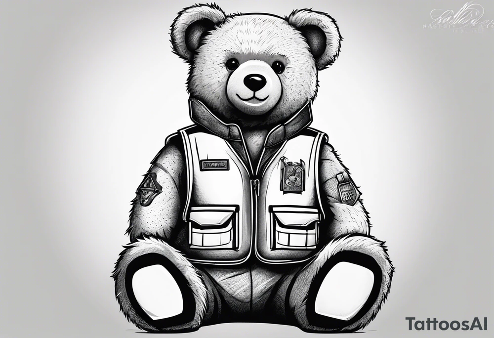 teddy bear wearing a safety construction vest tattoo idea